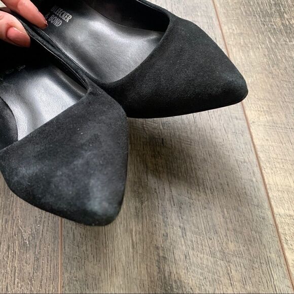 Bleeker and Bond Yasmine Black Suede Pumps Metallic Block Heel Size 6 - Picture 6 of 9